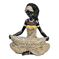 Afrikaanse vrouw zittend met schaal van poly beige (B/H/D) 19x22x14cm