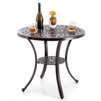 Tuintafel met Parasolgat en Onderste Plank Ronde Balkontafel van Gegoten Aluminium Weerbestendige Terrastafel voor Tuin Balkon Terras