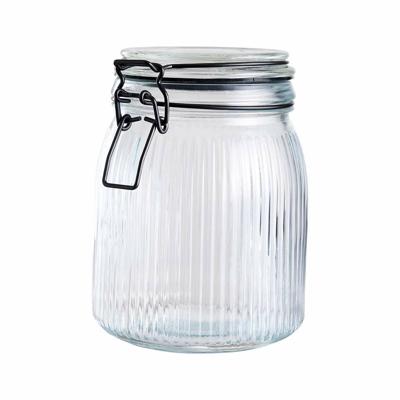 Alpina Voorraad/weck pot - transparant - geribbeld glas - 17 x 13 cm - 1,4 L