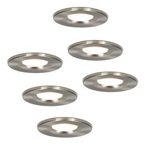 Hoftronic Set van 6 stuks Dimbare LED inbouwspot RVS Venezia 6 Watt 2700K IP65