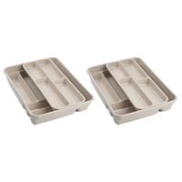 2x stuks bestekbakken/bestekhouders 2 lagen taupe L40 x B30 x H7 cm