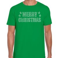 Glitter kerst t-shirt groen Merry Christmas glitter steentjes voor heren - Glitter kerst shirt