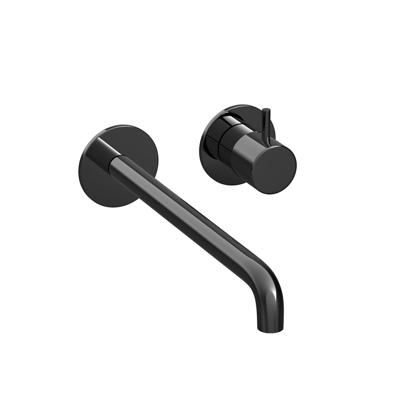 Inbouw Wastafelkraan Hotbath Cobber 25 cm Gebogen Uitloop 1-Hendel Gepolijst Zwart PVD