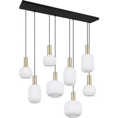 LED Hanglamp - Hangverlichting - Trion Pala - 8x Lichtpunten - E27 Fitting - Wit Glas - Mat Messing - Metaal