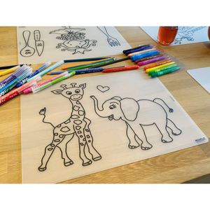 Herkleurbare placemat Olifant en Giraffe