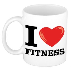 I Love Fitness cadeau mok / beker wit met hartje 300 ml