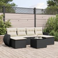 7-delige Loungeset met kussens poly rattan zwart