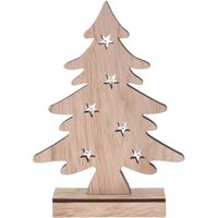 Houten kerstboompje decoratie 28 cm met LED verlichting - thumbnail