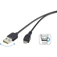 Renkforce USB-kabel USB 2.0 USB-A stekker, USB-micro-B stekker 1.80 m Zwart Stekker past op beide manieren, Vergulde steekcontacten RF-4096110