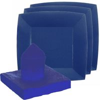 Santex servies set karton - 10x bordjes/20x servetten - kobalt blauw - Feestbordjes