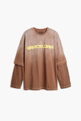 Studio T-shirt met dubbele mouwen - BROWN - S