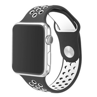 Sportbandje - Maat: M/L - Zwart + Wit - Geschikt voor Apple Watch 38mm / 40mm / 41mm - thumbnail