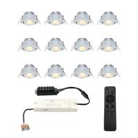 Set van 12 Sienna LED Mini Inbouwspots met trafo - 12 Volt 3 Watt 200 lumen - Dimbaar - Kantelbaar - Plat 30mm - 2700K - IP44 waterdicht - RVS