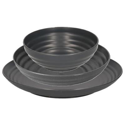 Plasticforte camping borden set - zwart - kunststof - 3 soorten - 18x stuks - onbreekbaar servies