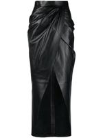 Balmain jupe portefeuille drapée en cuir - Noir