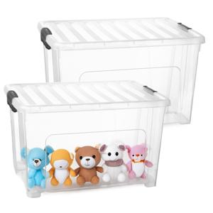 Opslagbox met deksel - 2x - transparant/grijs - 47 liter - 54 x 38 x 32 cm - kunststof