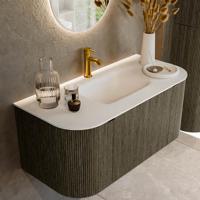 Badmeubel Mondiaz Kurve | 100 cm cm | Meubelkleur Shadow | Wastafelkleur Talc | Solid surface | Wasbak midden spoelbak | 1 kraangat