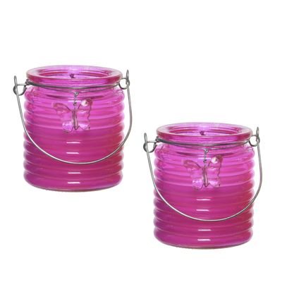 Citronella kaars - 2x - in windlicht - roze - 20 branduren - citrusgeur