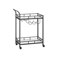 Trolley met 2 spiegelglazen planken, Zwart / 38 x 60 x 90 cm