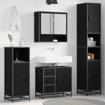 Badkamermeubelset met opslag 3 pcs Zwart eiken 90 x 33 x 60 cm