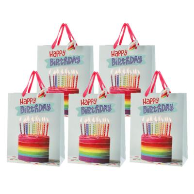 Verjaardag giftbags/cadeau tasje - Set van 8x stuks - verjaardagstaart - 25 x 32 x 12 cm - papier -