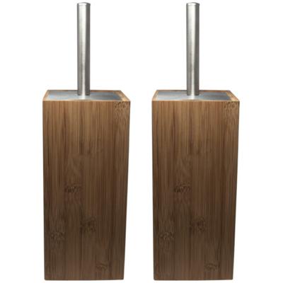 2x toiletborstel met bruine houder - bamboe - 34 cm - wc-borstel