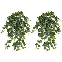 2x Groene/witte Hedera Helix/klimop kunstplant 65 cm voor buiten