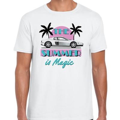 Toppers verkleed T-shirt heren - The summer is Magic - wit - Miami auto - Tropische feestkleding