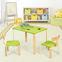 Kinderen Houten Tafel en 2 Stoelen Set Kinderen Bentwood Tafel en Stoel Set voor Huizen Kinderdagverblijven en Klaslokalen Groen + Natuur - thumbnail