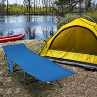 Veldbed met Zijvak Tot 272 kg Belastbaar Inklapbaar Campingbed Klapbed Reisligstoel Blauw - thumbnail