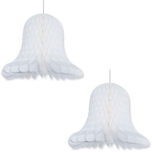 2x Kerstversiering witte kerstklokken lampionnen 30 cm