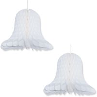 2x Kerstversiering witte kerstklokken lampionnen 30 cm