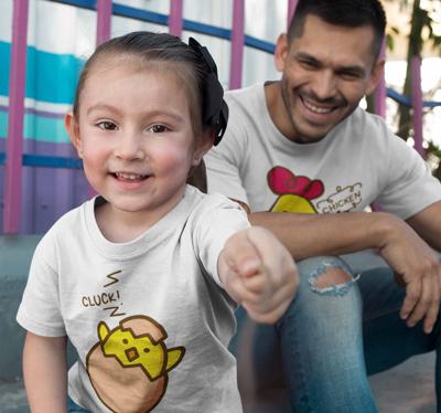 Kuiken en kip vader en kind t-shirt