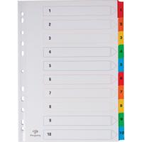 Pergamy tabbladen met indexblad, ft A4, 11-gaatsperforatie, geassorteerde kleuren, set 1-10