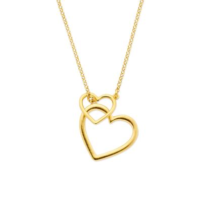 Verguld 925 Zilveren Collier met Twee Hartjes - 45cm - 2mm Schakel