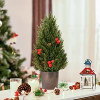 HOMCOM kerstboom 50 kerstboom cypress kerstboom met 7 rode bessen en 6 dennenappels kunstspar 170 takken voor tafel en bureau PVC PE groen Ã˜27 x 47
