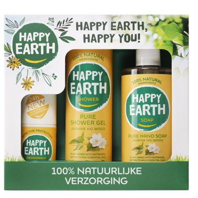 Happy Earth Giftset Jasmine Ho Wood, Deo/Showergel/Handsoap