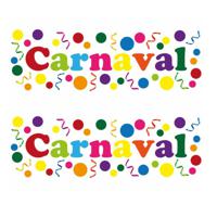 Carnaval/party decoratie raamsticker - 4x - gekleurde letters - versiering - 75 x 25 cm