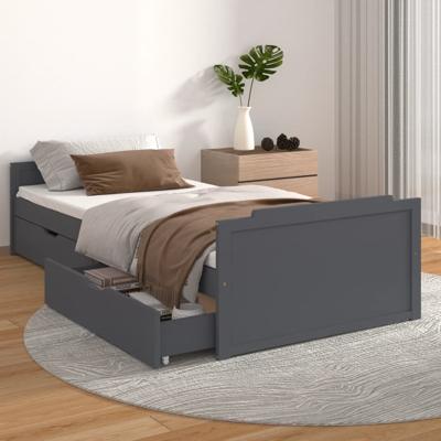 Bedframe met lades massief grenenhout donkergrijs 90x200 cm