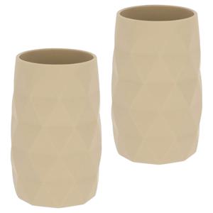 Badkamer Tandenborstelbeker Diamond - 2x - beige - kunststof - 6 x 12 cm