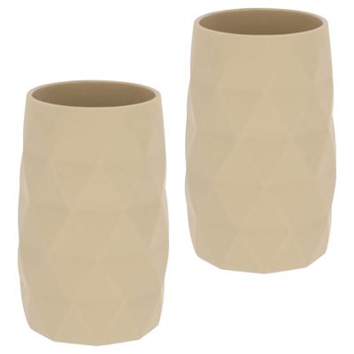 Badkamer Tandenborstelbeker Diamond - 2x - beige - kunststof - 6 x 12 cm