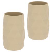 Badkamer Tandenborstelbeker Diamond - 2x - beige - kunststof - 6 x 12 cm