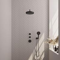 BRAUER Stripe Thermostatische Inbouw Regendouche - SET 05 - 25cm douchekop - gebogen muurarm - 3-standen handdouche - doucheslang - wandaansluitbocht - mat zwart 5-S-373