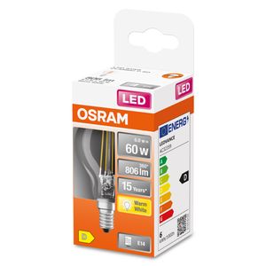 OSRAM 4058075447936 LED-lamp Energielabel D (A - G) E14 Kogel 5.5 W = 60 W Warmwit (Ø x l) 45.0 mm x 77.0 mm 1 stuk(s)