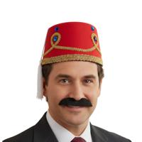 Funny Fashion Arabische Marokkaanse verkleed set - Fez hoedje rood - en nepsnor zwart