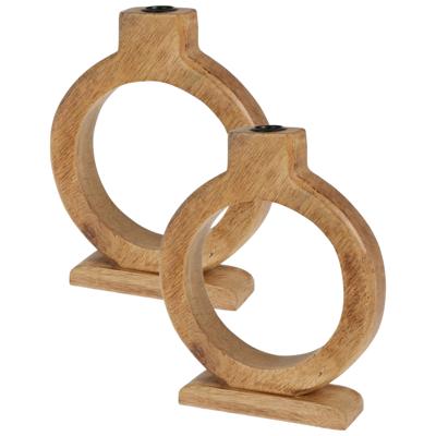 Home & Styling Kaarshouder - 2x - mangohout - 16 x 21 cm - kandelaar - bruin