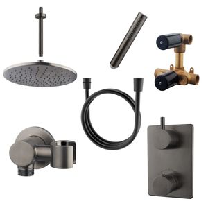 Wiesbaden Inbouw Regendouche Set Caral Rechthoek Plafonduitloop Gunmetal PVD Coating