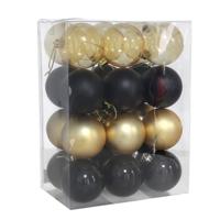 Kerstballen set - 24x stuks - 6 cm - zwart en goud - kunststof - kerstversiering