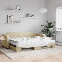 Slaapbank met onderschuifbed 100x200 cm stof crèmekleurig