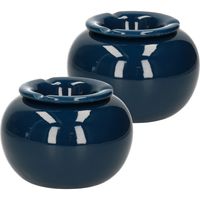 2x stuks terras asbak/stormasbak rond keramiek 16 x 11 cm blauw